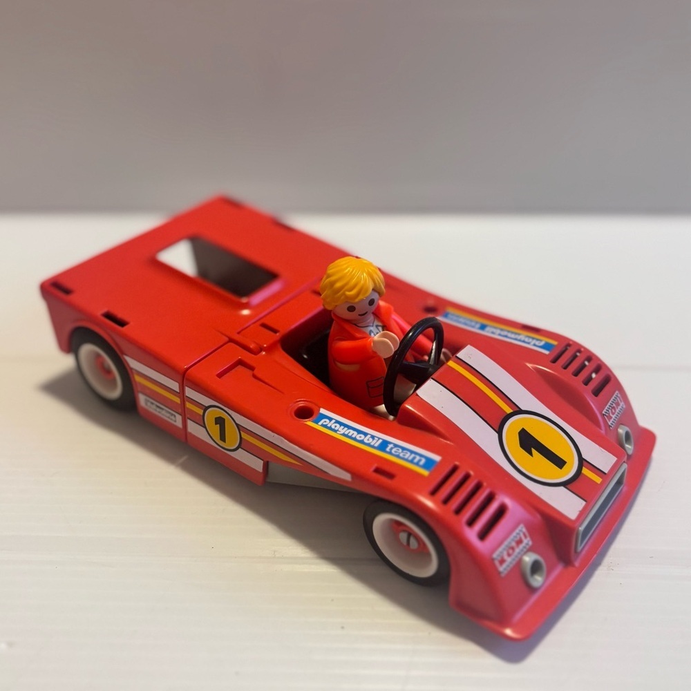 Vintage Playmobil Race Car with Driver Figure Red Racing